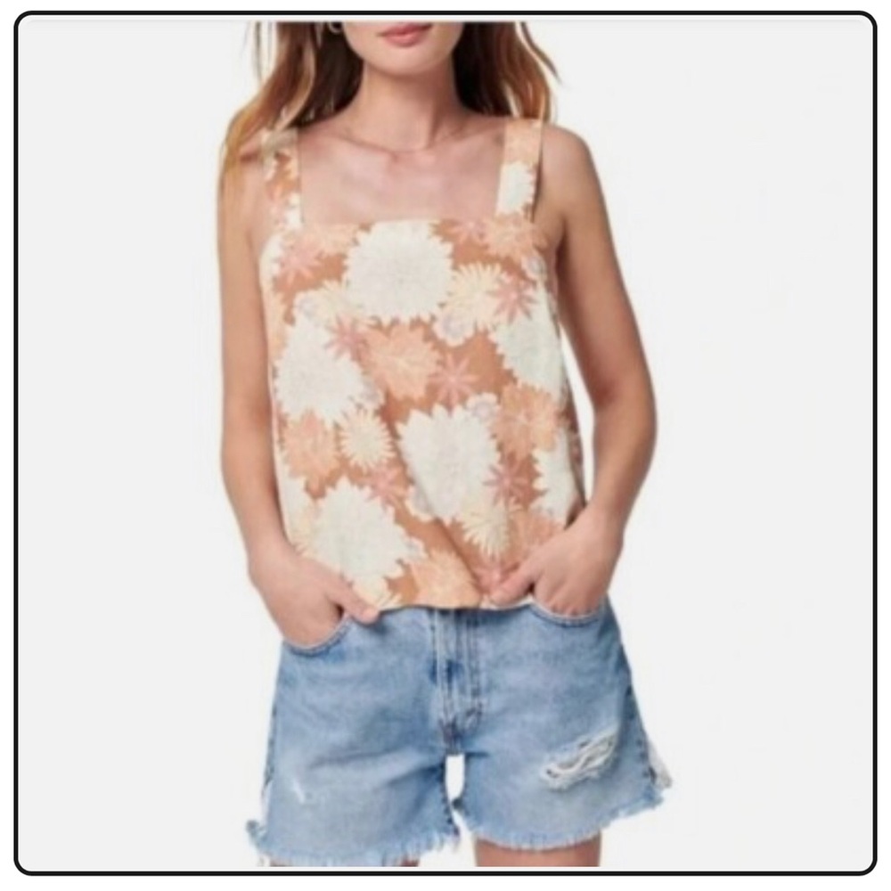 Faherty Peach and Cream Floral Square-Neck Camisole